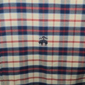 Brooks Brothers‎ Shirt Mens Large L/S Oxford slim stretch red white blue OCBD